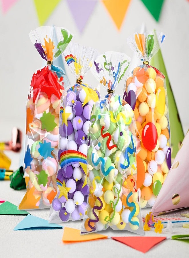 جي هول أكياس هدايا سيلوفان من GWHOLE، 100 قطعة، أكياس هدايا بألوان قوس قزح مقاس 5 × 10 بوصات مع أربطة لولبية، أكياس بلاستيكية للحلوى وهدايا حفلات الكريسماس والبسكويت - Image 5